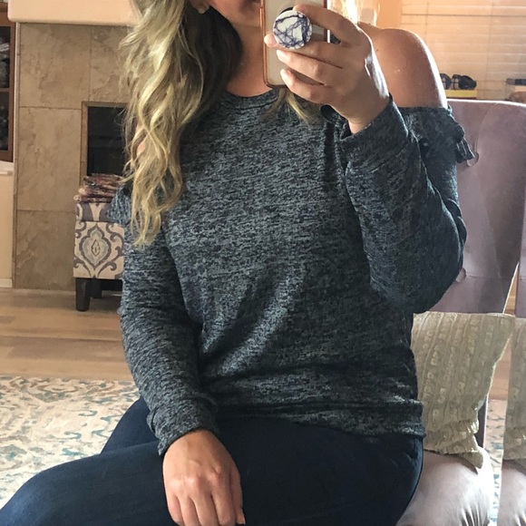 Charcoal cozy cold shoulder top - Picture 4 of 7